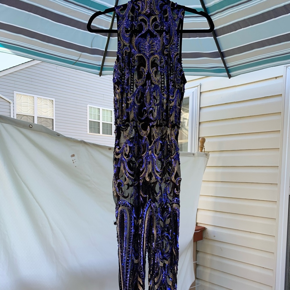 Va Va Voom Sequin Sheer Cocktail Jumpsuit